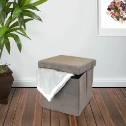 BargainJunkie Home And Loft Collection Folding 15” Storage Ottoman, Grey Home & Garden