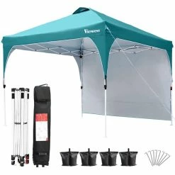 BargainJunkie Viewee Canopy Tent With Side Wall And Fixed Sand Bags New