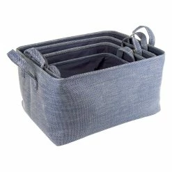 BargainJunkie Home & Garden Home Ease 4 Piece Deluxe Fabric Storage Basket Set, Blue