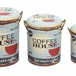 BargainJunkie 3pc Nesting Ottoman Storage Set, Coffee House Get More Coffee New