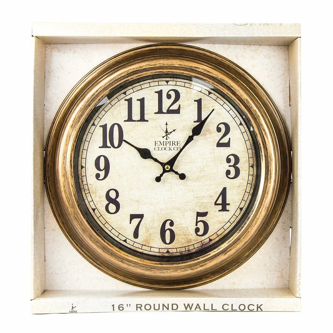 BargainJunkie Empire 16 Inch Round Wall Clock, Brushed Gold New