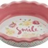 BargainJunkie Baker's Advantage Watercolor Ceramic Pie Dish With 'Smile' Design, 9-Inch, Pink