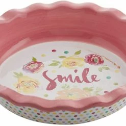 BargainJunkie Baker's Advantage Watercolor Ceramic Pie Dish With 'Smile' Design, 9-Inch, Pink
