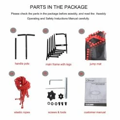 BargainJunkie OursGym Indoor Fitness Trampoline With Adjustable Handrail Bar, Red New