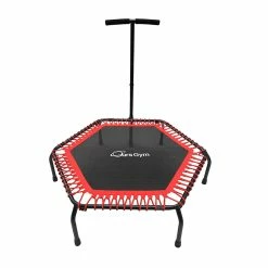 BargainJunkie OursGym Indoor Fitness Trampoline With Adjustable Handrail Bar, Red New