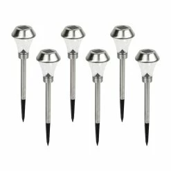BargainJunkie Home & Garden Room Essentials Stainless Steel Solar Pathway Lights, 6 Pack