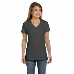 BargainJunkie New Hanes Womens 100% Ringspun Cotton Nano-T V-Neck T-Shirt