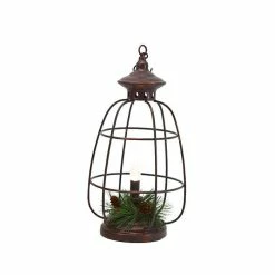 BargainJunkie 12.5" Metal Lantern Christmas Decor With Light, Bronze New