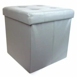 BargainJunkie Folding Storage Ottoman, Grey W/Buttons Home & Garden