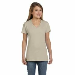 BargainJunkie New Hanes Womens 100% Ringspun Cotton Nano-T V-Neck T-Shirt