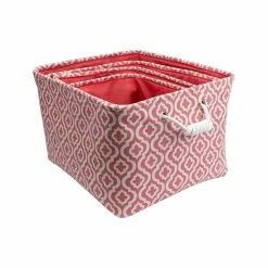 BargainJunkie Home Ease Canvas Storage Basket, Set Of 4, Red