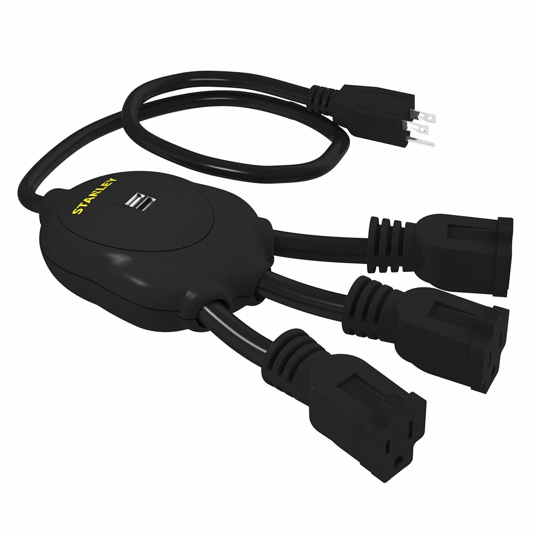 BargainJunkie Home & Garden Stanley 31495 Powersquid Mini USB, 3 Outlet Multiplier, Black