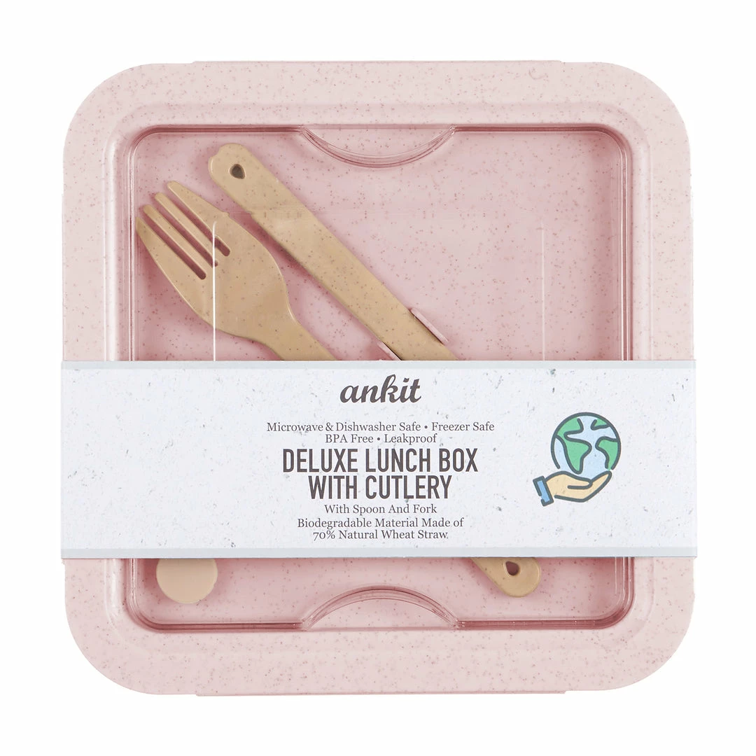 BargainJunkie Ankit Deluxe Bento Lunch Box With Cutlery, Pink