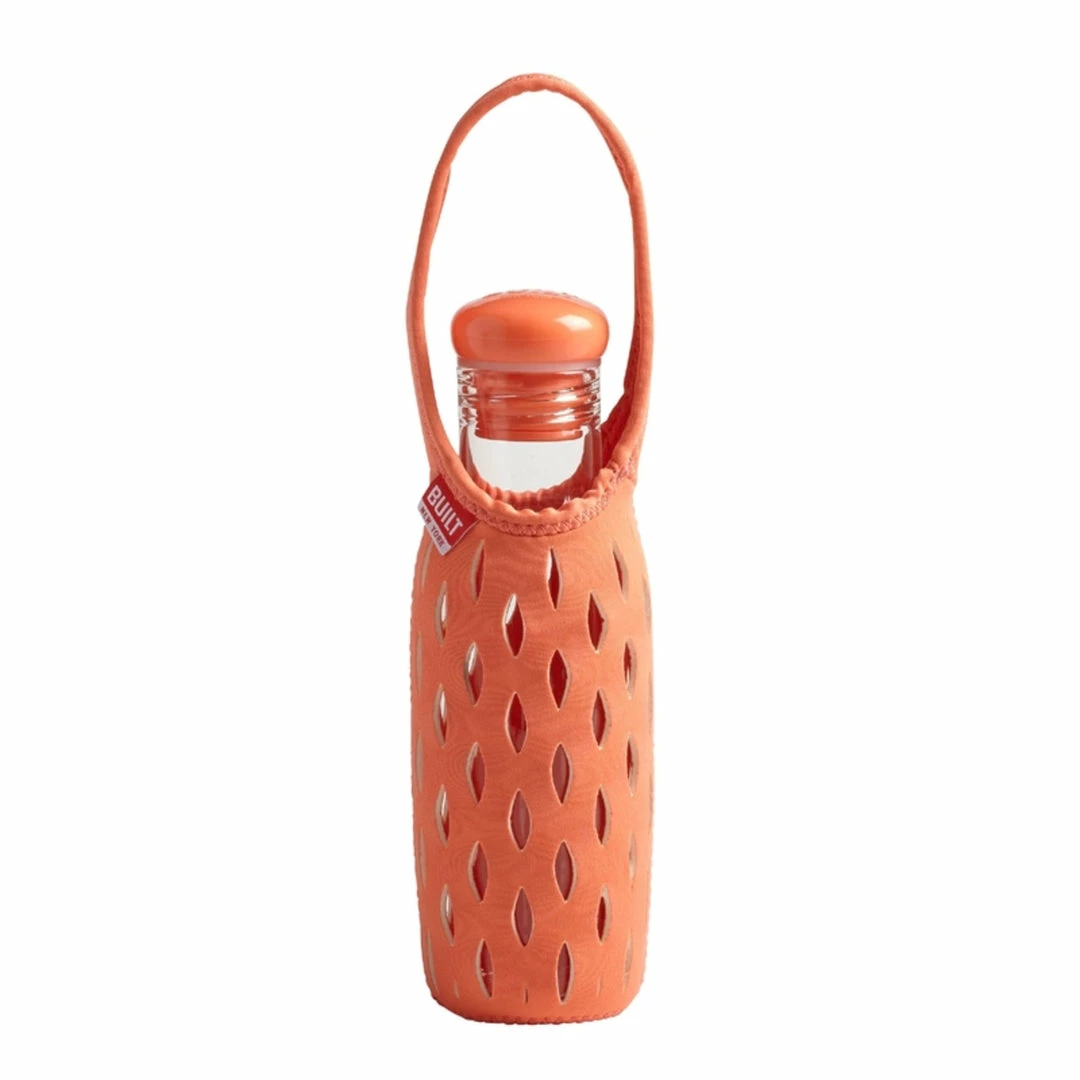 BargainJunkie Built New York 17oz Glass Water Bottle With Neoprene Tote, Coral