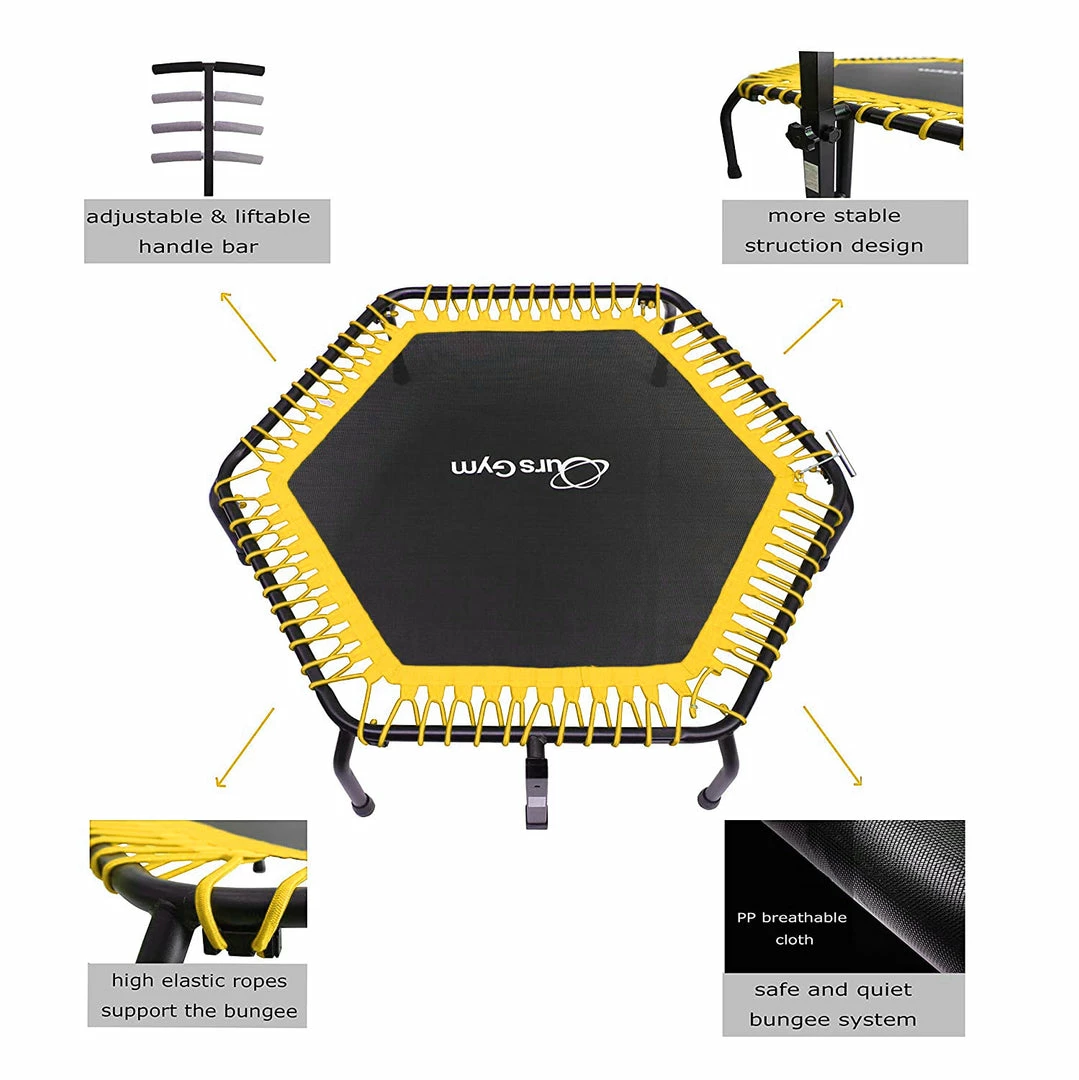 BargainJunkie OursGym Indoor Fitness Trampoline With Adjustable Handrail Bar, Yellow New