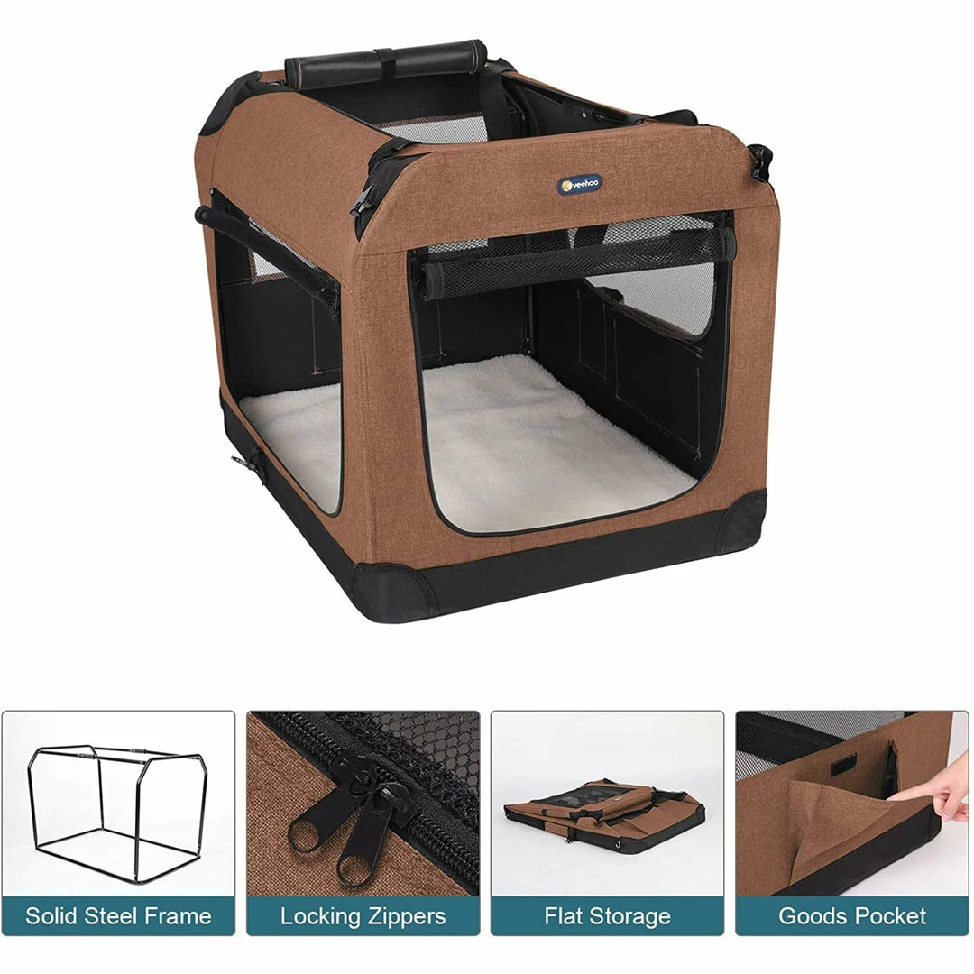 BargainJunkie Veehoo Brown Folding Soft Dog Crate, S New