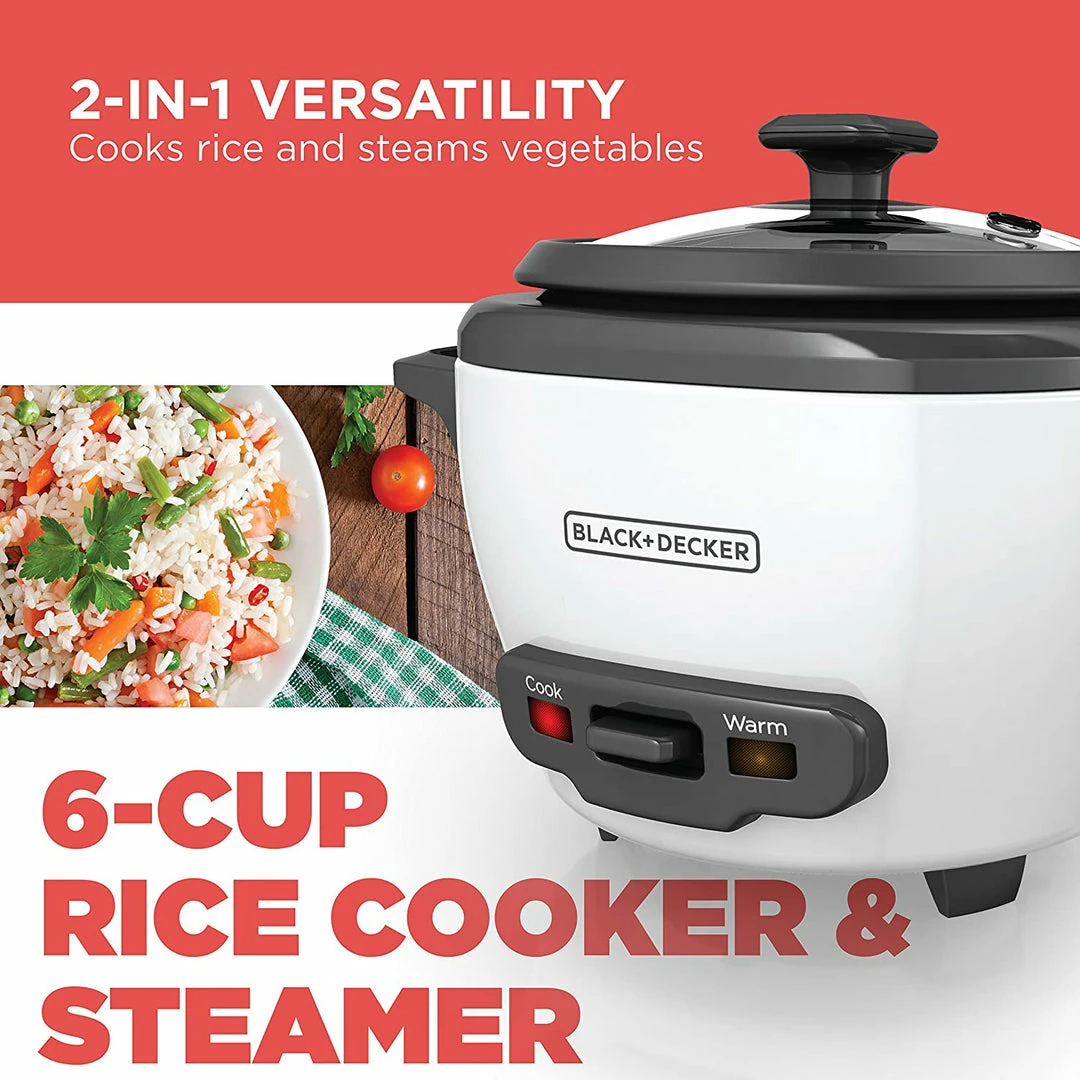 BargainJunkie Black + Decker 6 Cup Rice Cooker And Steamer, Certifed Refurbished