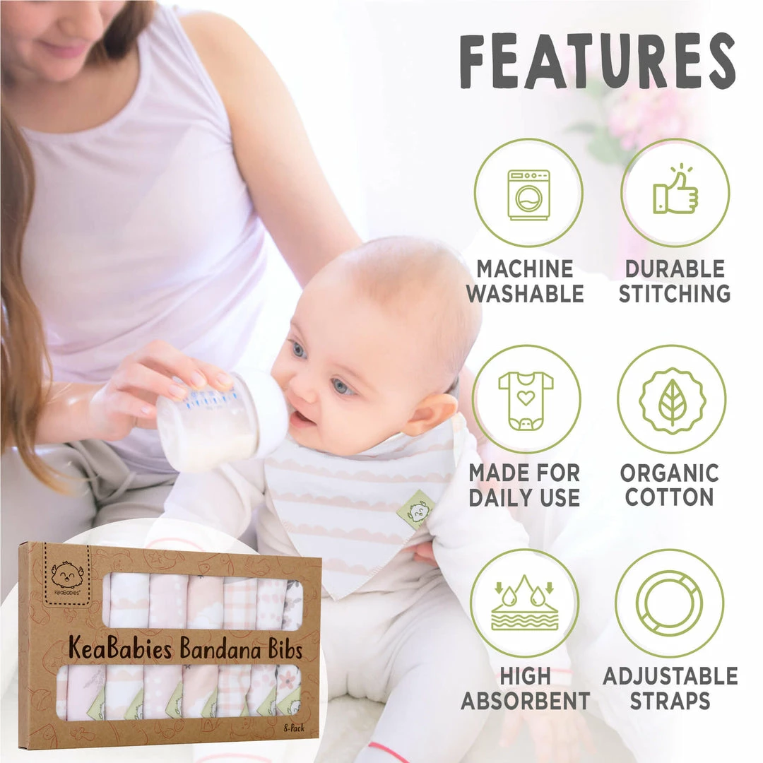 BargainJunkie New KeaBabies 8 Pack Of Organic Cotton Bandana Bibs, Sweet Charm