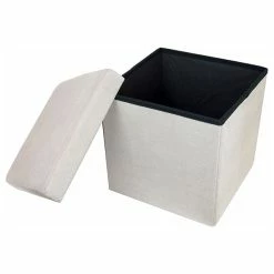 BargainJunkie Home And Loft Collection Folding 15” Storage Ottoman, Grey Beige