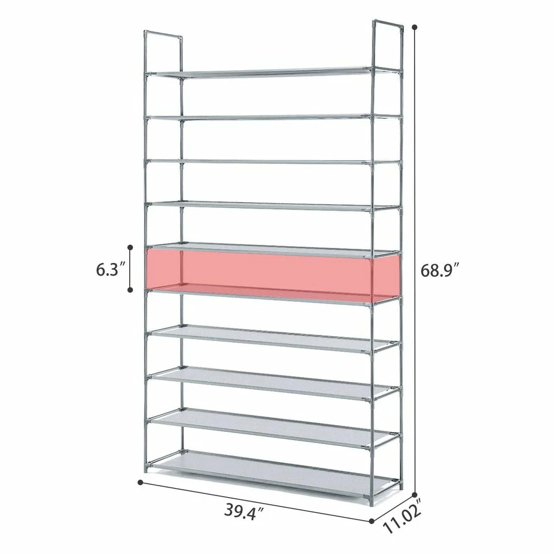 BargainJunkie 10 Tier Shoe Rack, Grey New