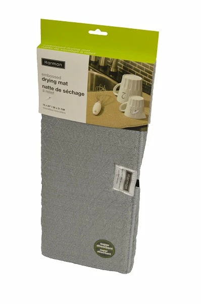 BargainJunkie Embossed Dish Drying Mat, Gray