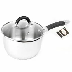 BargainJunkie Kitchen Complete Cuisine 2.11 QT Stainless Steel Saucepan With Glass Lid