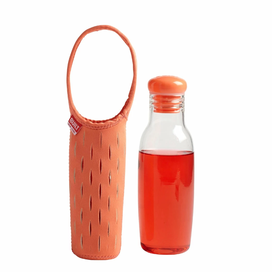 BargainJunkie Built New York 17oz Glass Water Bottle With Neoprene Tote, Coral