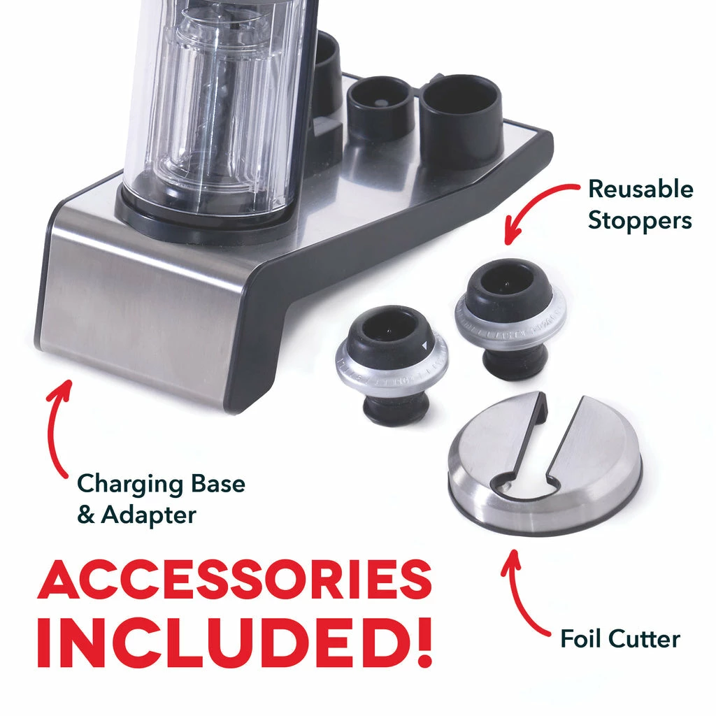 BargainJunkie Dash Serve & Preserve Electric Wine Opener Set, Red New