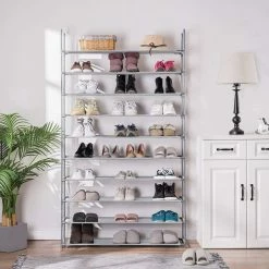 BargainJunkie 10 Tier Shoe Rack, Grey New