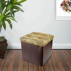 BargainJunkie Home & Garden Folding Storage Ottoman, Leopard Print W/Buttons