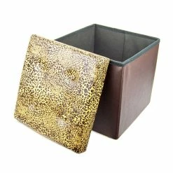 BargainJunkie Home & Garden Folding Storage Ottoman, Leopard Print W/Buttons