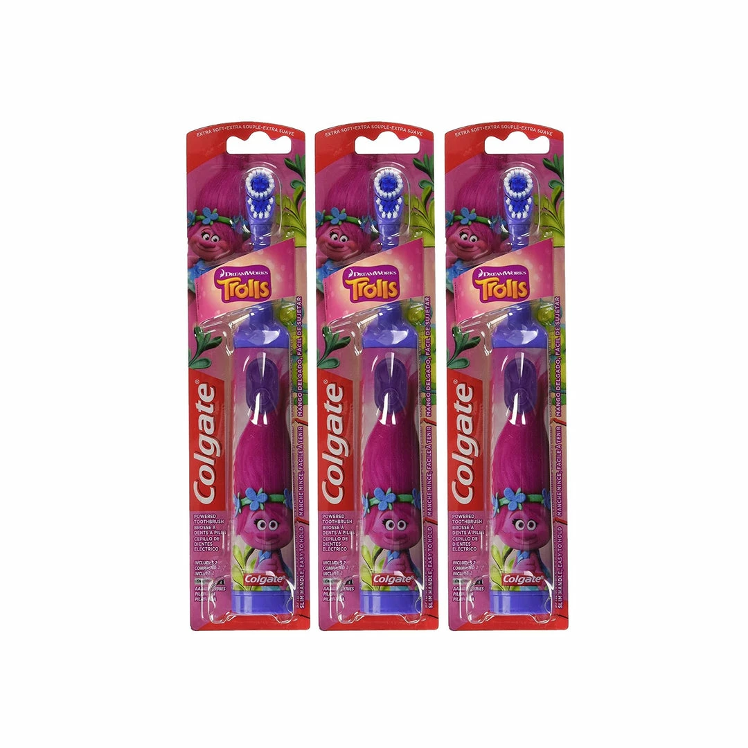 BargainJunkie Colgate Kids Battery Powered Toothbrush, DreamWorks Trolls 3 Pack New
