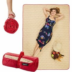 BargainJunkie Extra Large Picnic Blanket 78”x56”, Red