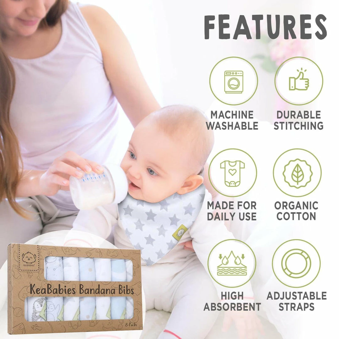 BargainJunkie New KeaBabies 8 Pack Of Organic Cotton Bandana Bibs, Constellation