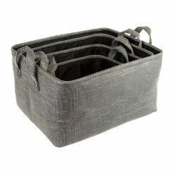 BargainJunkie Home Ease 4 Piece Deluxe Fabric Storage Basket Set, Black