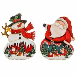 BargainJunkie Holiday Fun Wooden Christmas Scene Stand With Santa Or Snowman