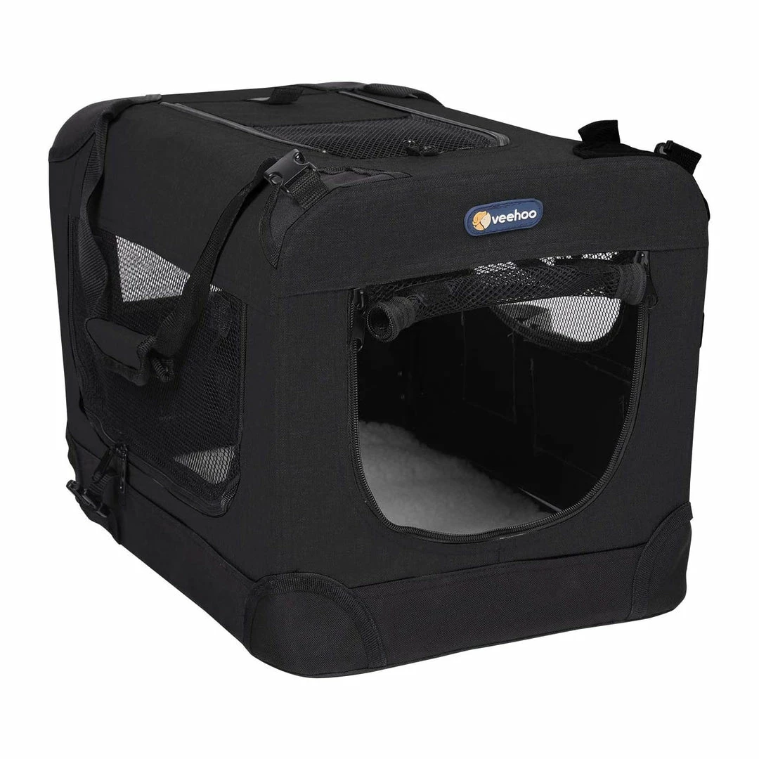 BargainJunkie Veehoo Black Folding Soft Dog Crate, XXXL