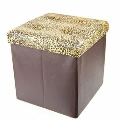 BargainJunkie Home & Garden Folding Storage Ottoman, Leopard Print W/Buttons