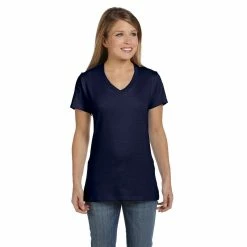 BargainJunkie New Hanes Womens 100% Ringspun Cotton Nano-T V-Neck T-Shirt