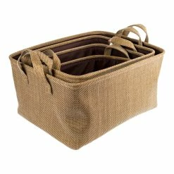 BargainJunkie Home Ease 4 Piece Deluxe Fabric Storage Basket Set, Brown Home & Garden
