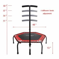 BargainJunkie OursGym Indoor Fitness Trampoline With Adjustable Handrail Bar, Red New