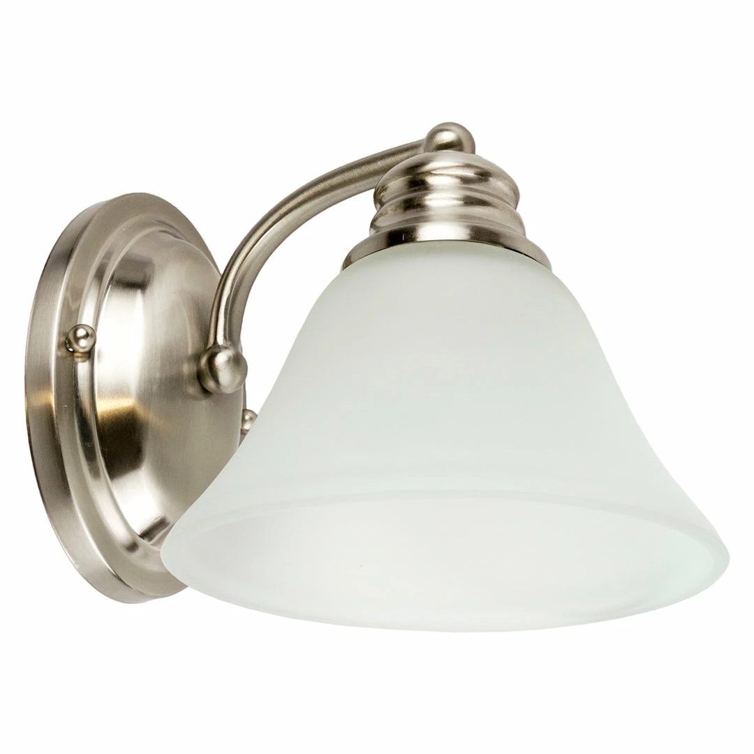 BargainJunkie Home & Garden Catalina 18600-000 Satin Nickel 1-Light Vanity Wall Sconce, Alabaster Glass, 6-1/2-Inch By 6-Inch