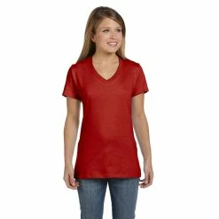 BargainJunkie New Hanes Womens 100% Ringspun Cotton Nano-T V-Neck T-Shirt