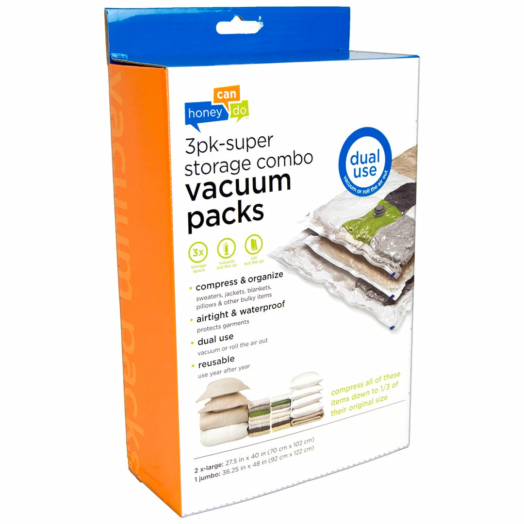 BargainJunkie Honey-Can-Do Vacuum Storage Bags Super Storage Vacuum Pack, 3-Pack