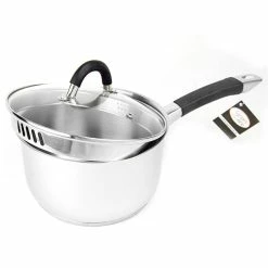 BargainJunkie Kitchen Complete Cuisine 2.11 QT Stainless Steel Saucepan With Glass Lid