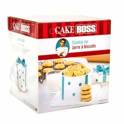 BargainJunkie Kitchen Cake Boss Ceramic Cookie Jar With White And Blue Ribbon