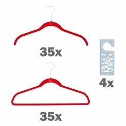 BargainJunkie Huggable Hangers 74-Piece Set With Odor Eliminators, Ruby Red