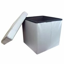 BargainJunkie Folding Storage Ottoman, Grey W/Buttons Home & Garden