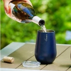 BargainJunkie New Rabbit Double Wall Insulated Stainless Steel 12 Oz Wine Tumbler, Navy Blue