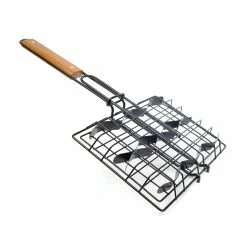 BargainJunkie Kitchen Danesco Non-Stick Slider Grilling Basket With Bamboo Handle